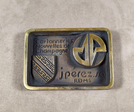 Cendrier Publicitaire en laiton Jpérez.SA cartonneries nouvelles de Champagnes Reims Made in France Vintage 1970
