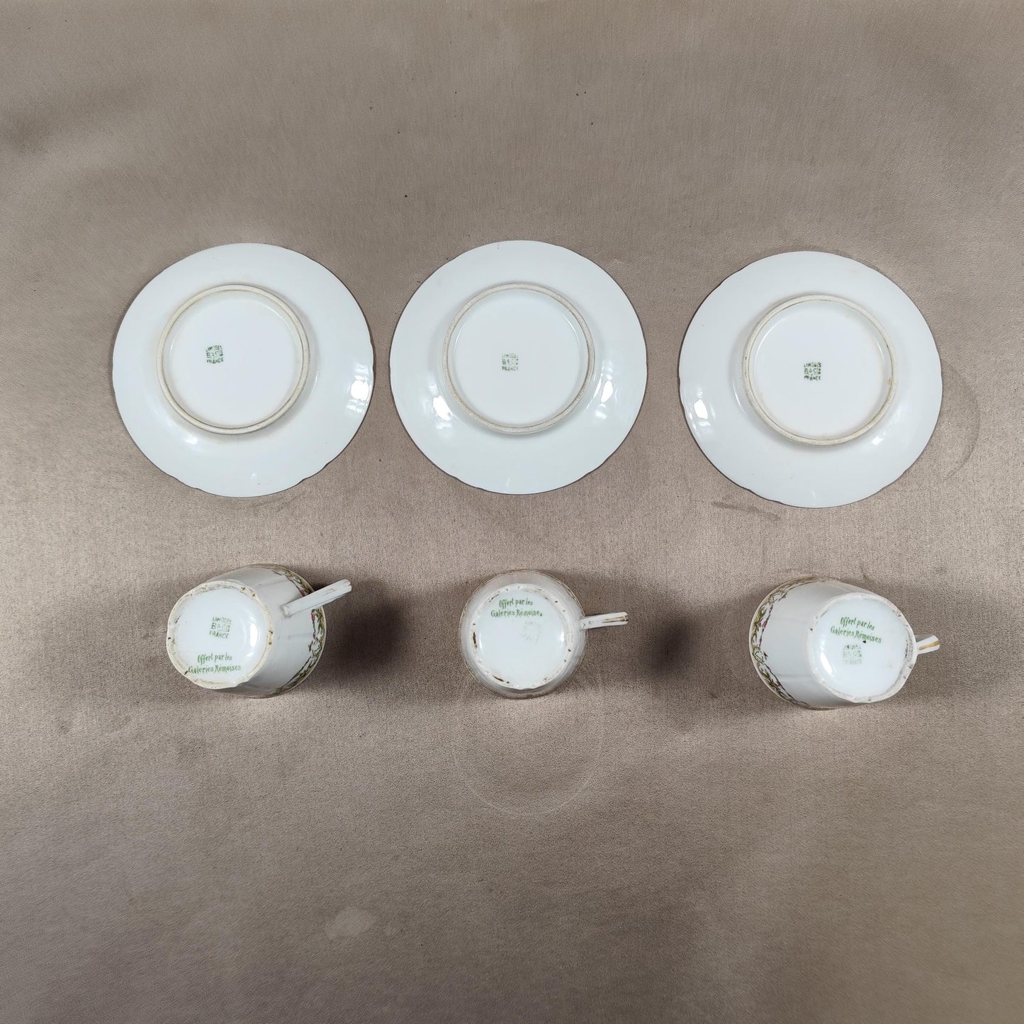 Lot de 3 tasses à café des galeries Rémoises en Porcelaine de Limoges Made in France Vintage 1970