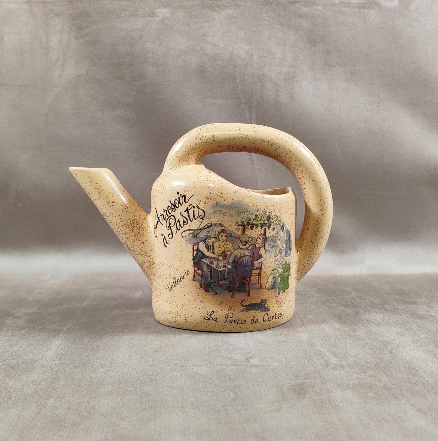 Arrosoir à Pastis "La partie de Carte" en grès Made in France Vintage 1970