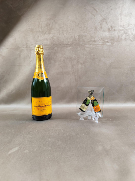 RARE Cendrier Publicitaire Champagne Veuve Clicquot Ponsardin en verre Made in France Vintage 1970