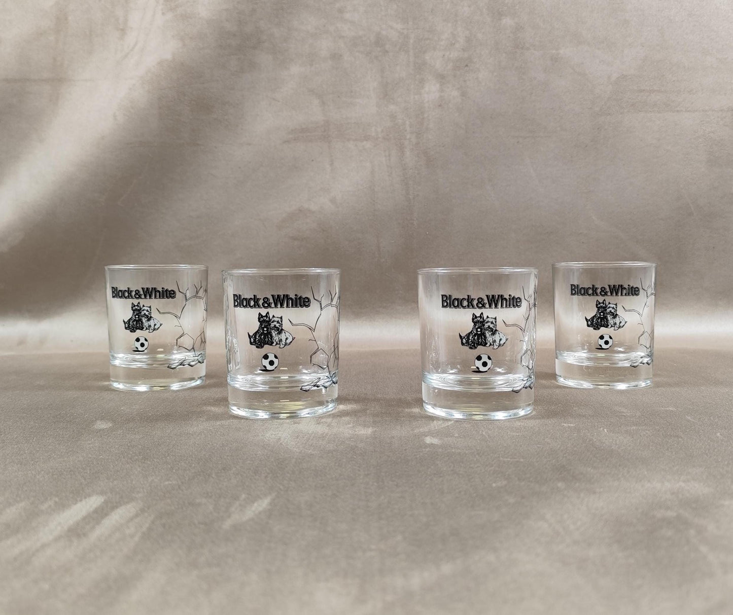 Lot de 4 verres Black & White Whisky en verre Made in France Vintage 1990
