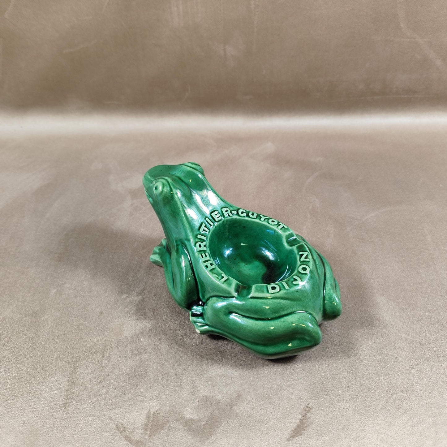 RARE Cendrier L'Heritier Guyot en forme de grenouille en céramique verte Made in France Vintage 1970