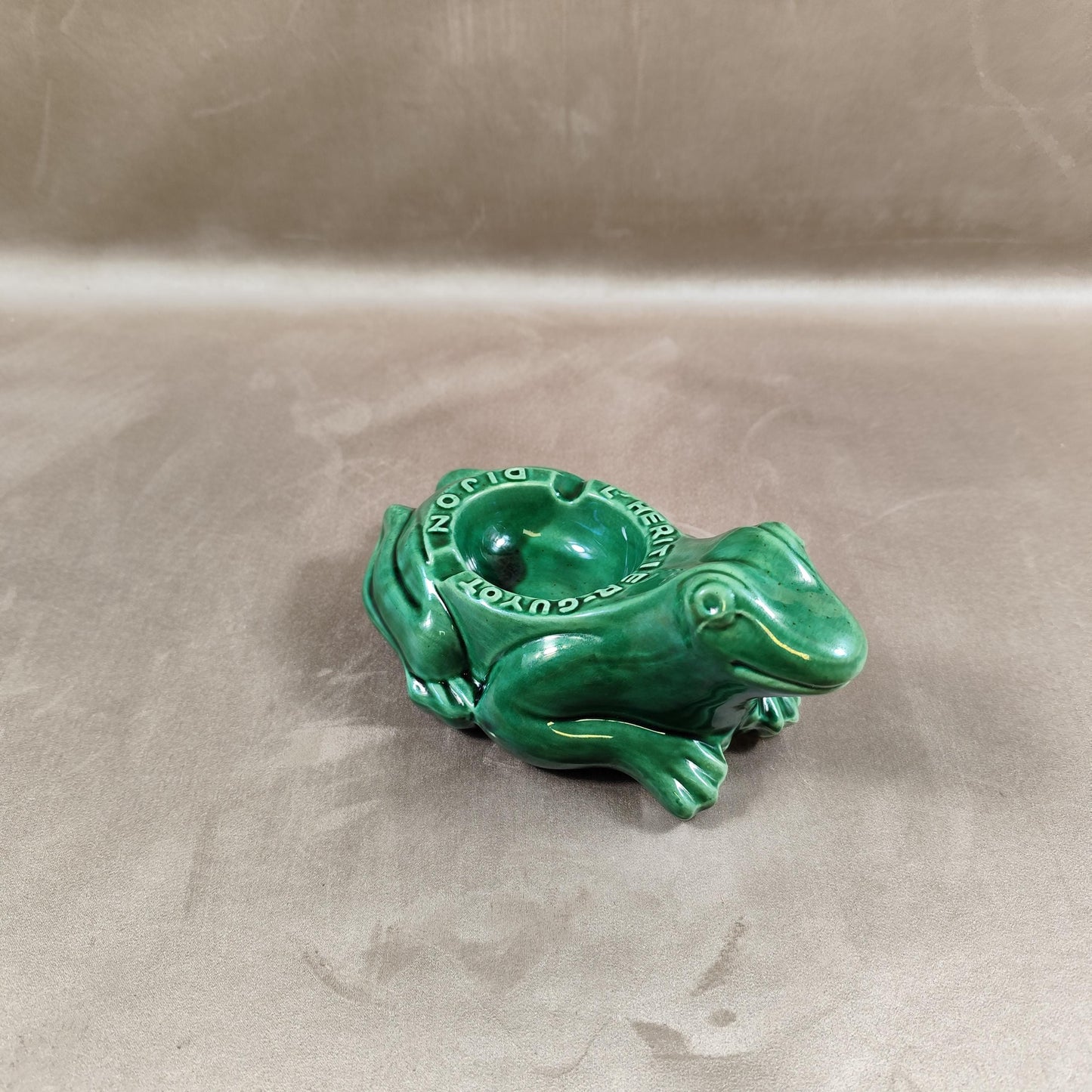 RARE Cendrier L'Heritier Guyot en forme de grenouille en céramique verte Made in France Vintage 1970