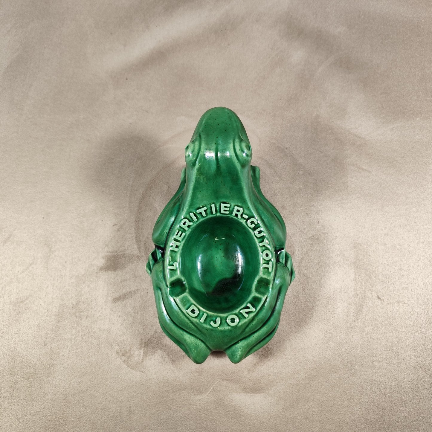 RARE Cendrier L'Heritier Guyot en forme de grenouille en céramique verte Made in France Vintage 1970