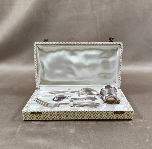 Ecrin Timbale de baptêmes en métal argenté Made in France Vintage 1970