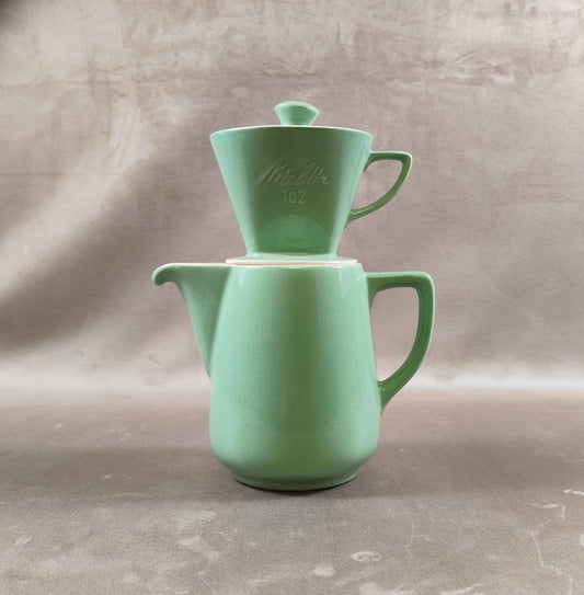 Cafetière Melitta en céramique verte modèle 102 Made in France Vintage 1990