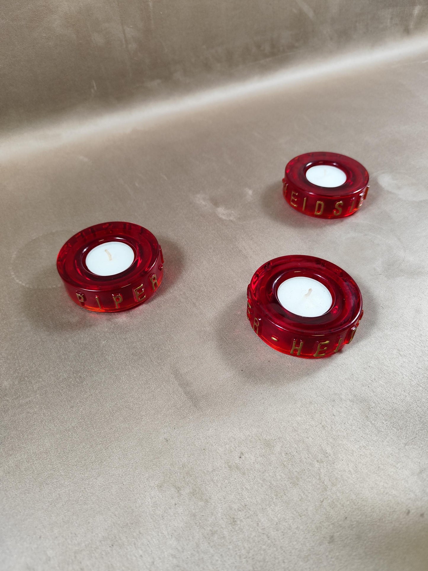 Lot de 3 photophores Champagne Piper-Heidsieck en verre rouge Made in France Vintage 1980