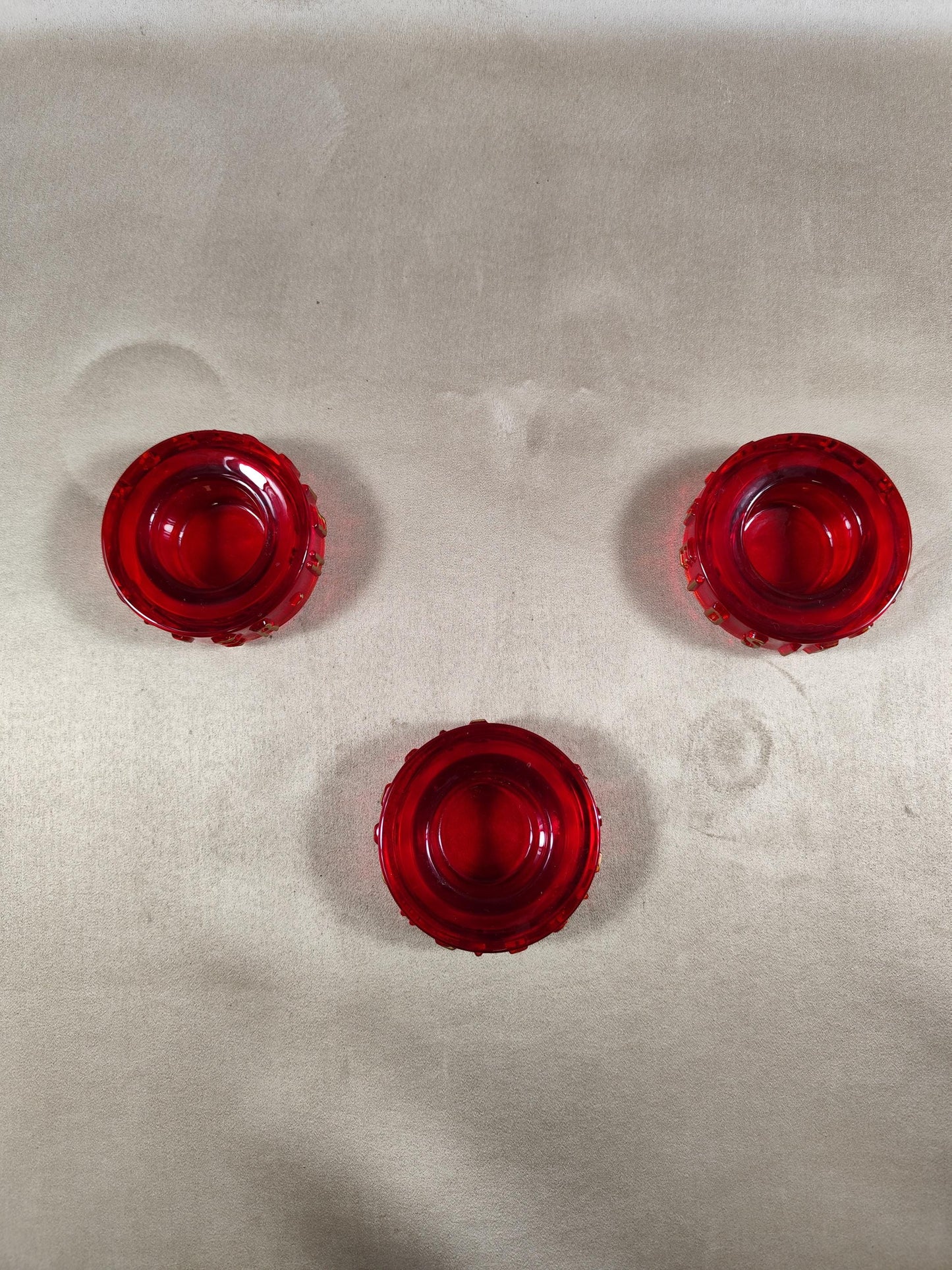 Lot de 3 photophores Champagne Piper-Heidsieck en verre rouge Made in France Vintage 1980