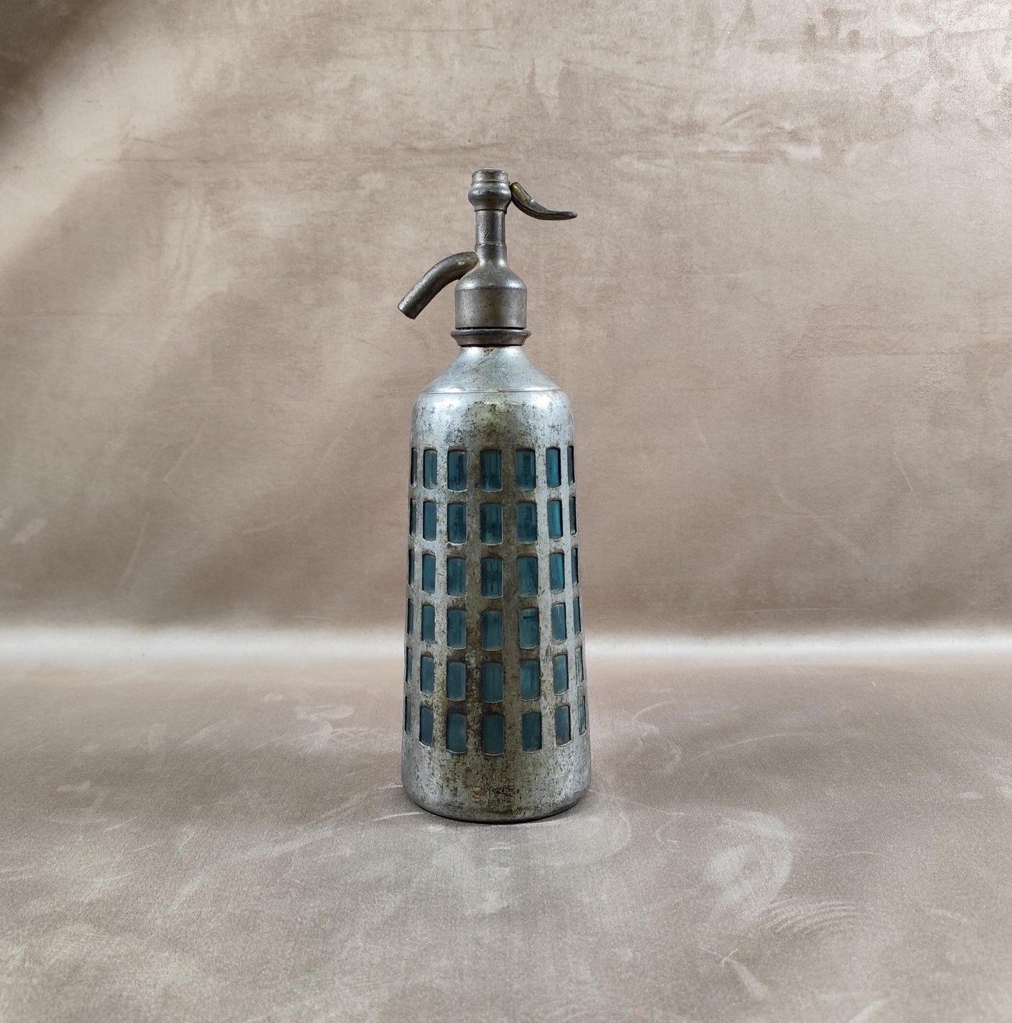 RARE Siphon à eau de seltz en verre et etain sans plomb Made in France vintage 1920