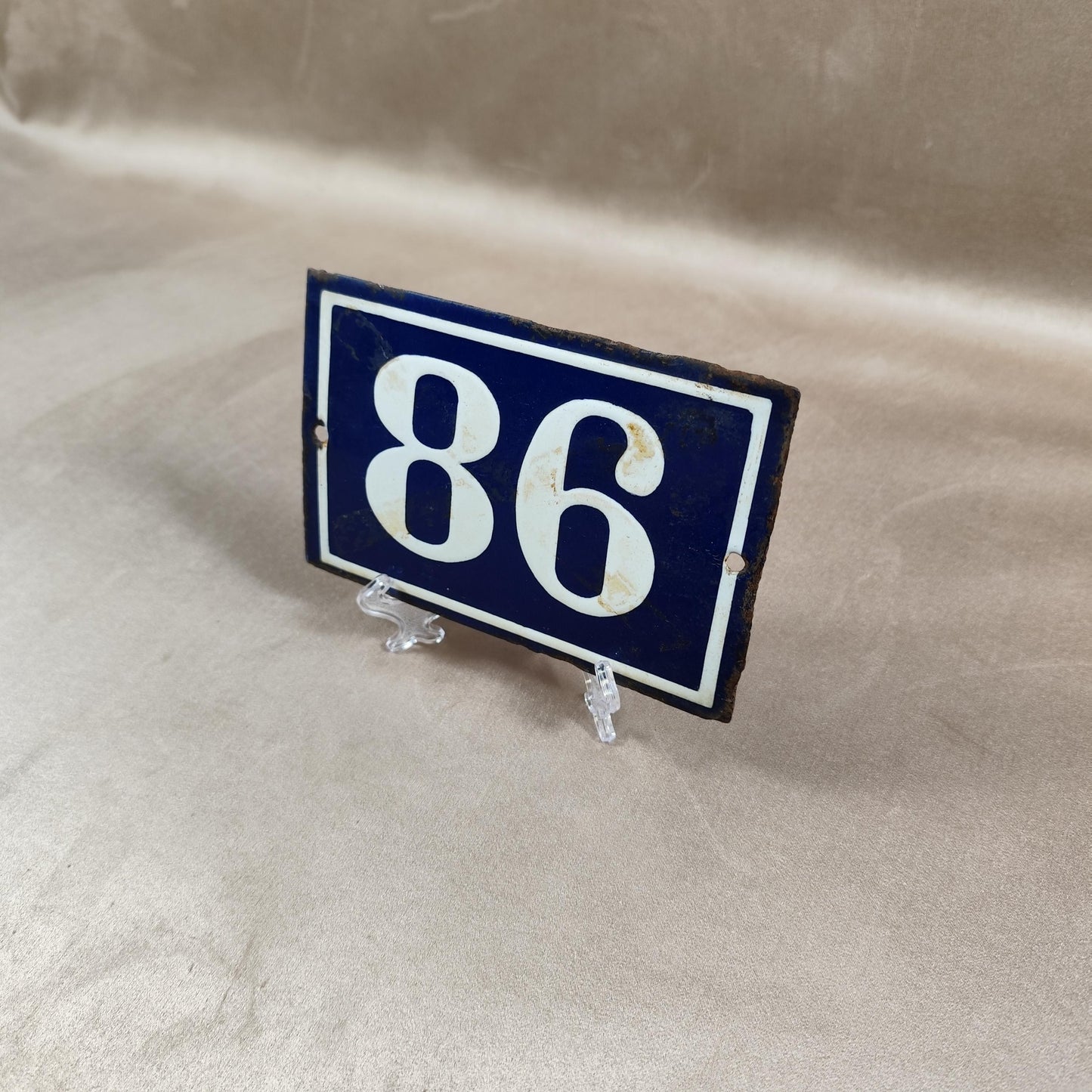 RARE Plaque de rue de ville Française Numéro 86 en tôle émaillée bleue Made in France Vintage 1900