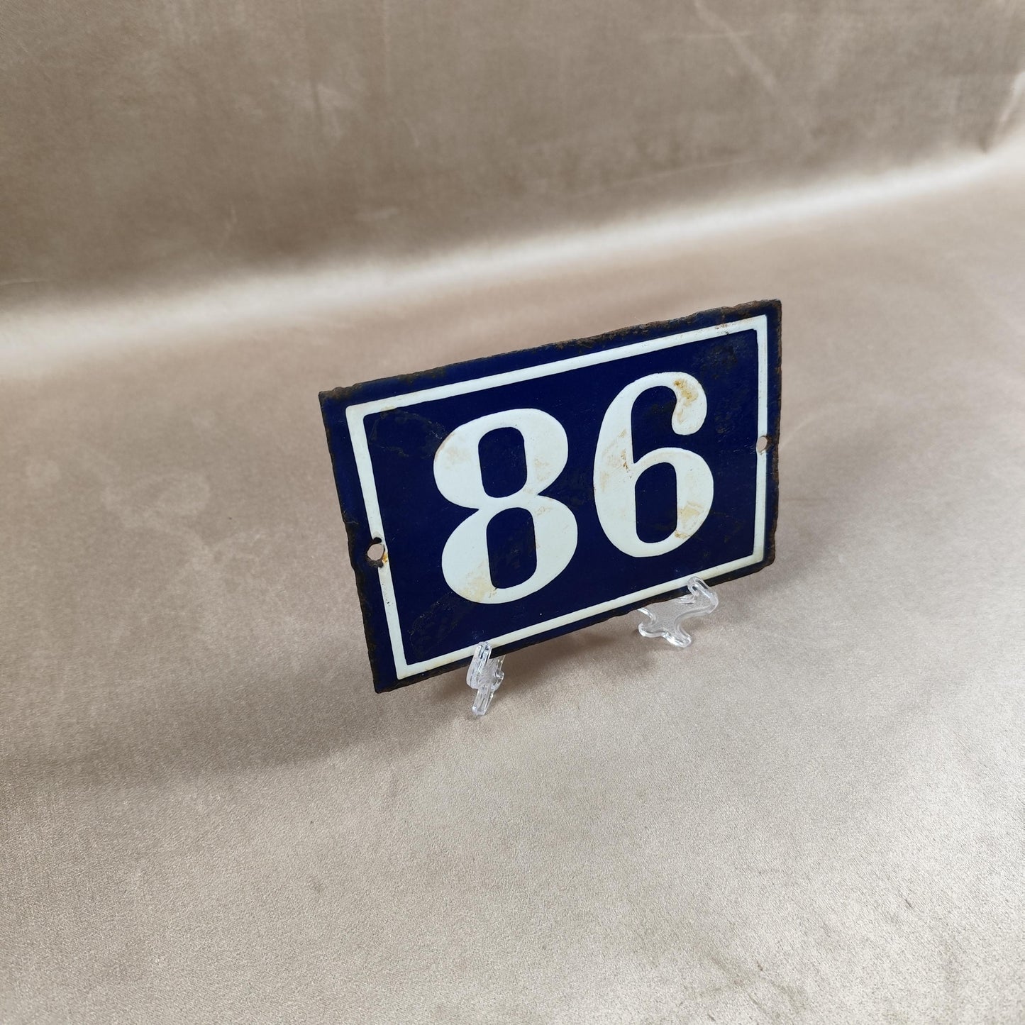 RARE Plaque de rue de ville Française Numéro 86 en tôle émaillée bleue Made in France Vintage 1900