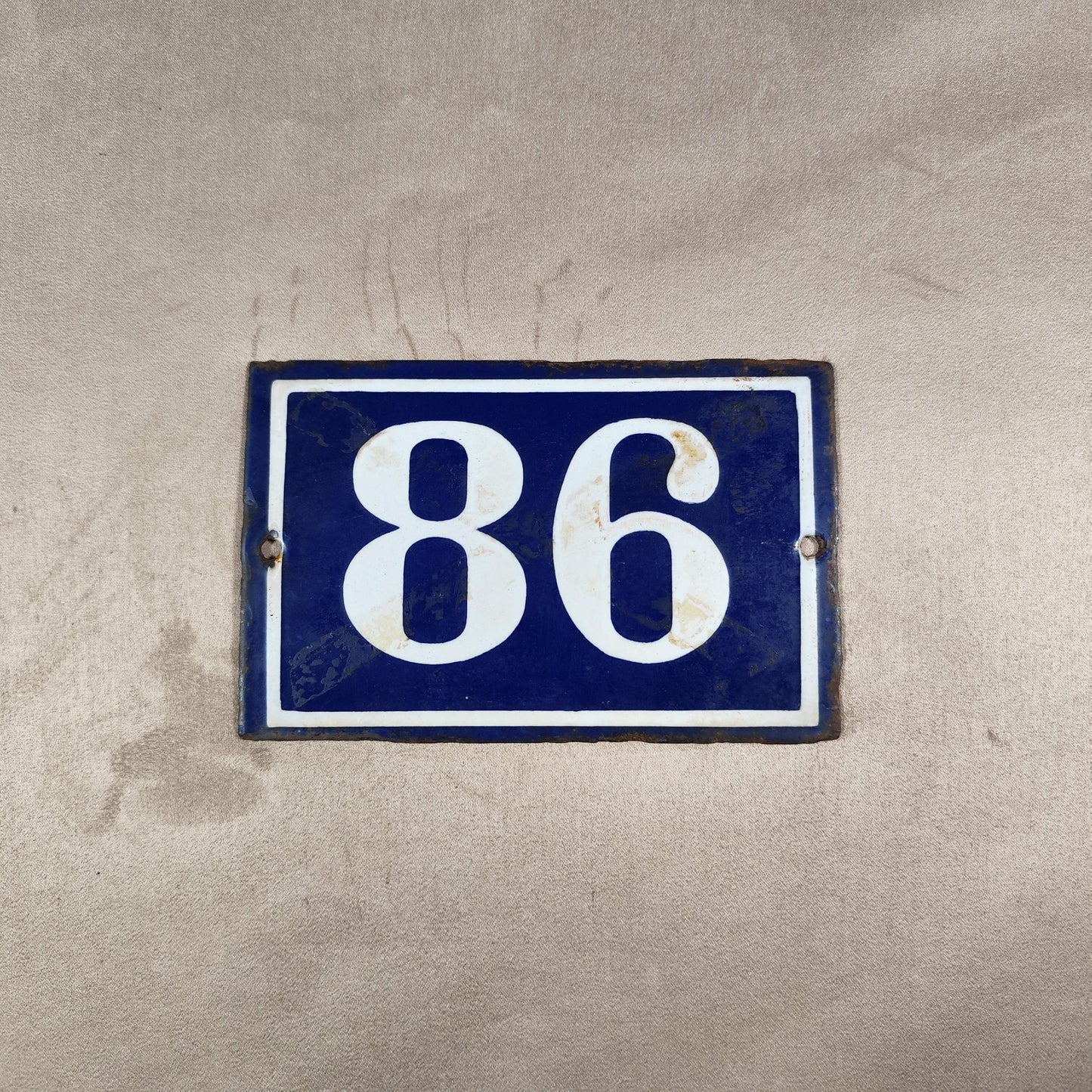 RARE Plaque de rue de ville Française Numéro 86 en tôle émaillée bleue Made in France Vintage 1900