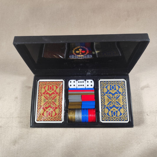 Boite de jeu de poker 2 jeux de cartes, 3 dés, jetons par Grimaud Made in France Vintage 1990