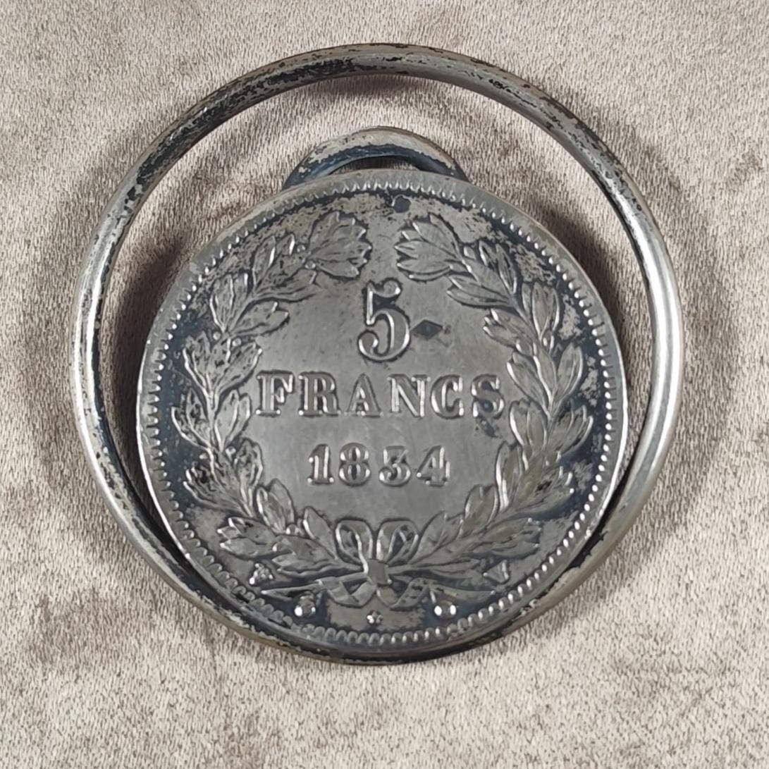 RARE Pince à documents pièce de 5 Francs en argent massif 925 Louis Phillipe Made in France Vintage 1900