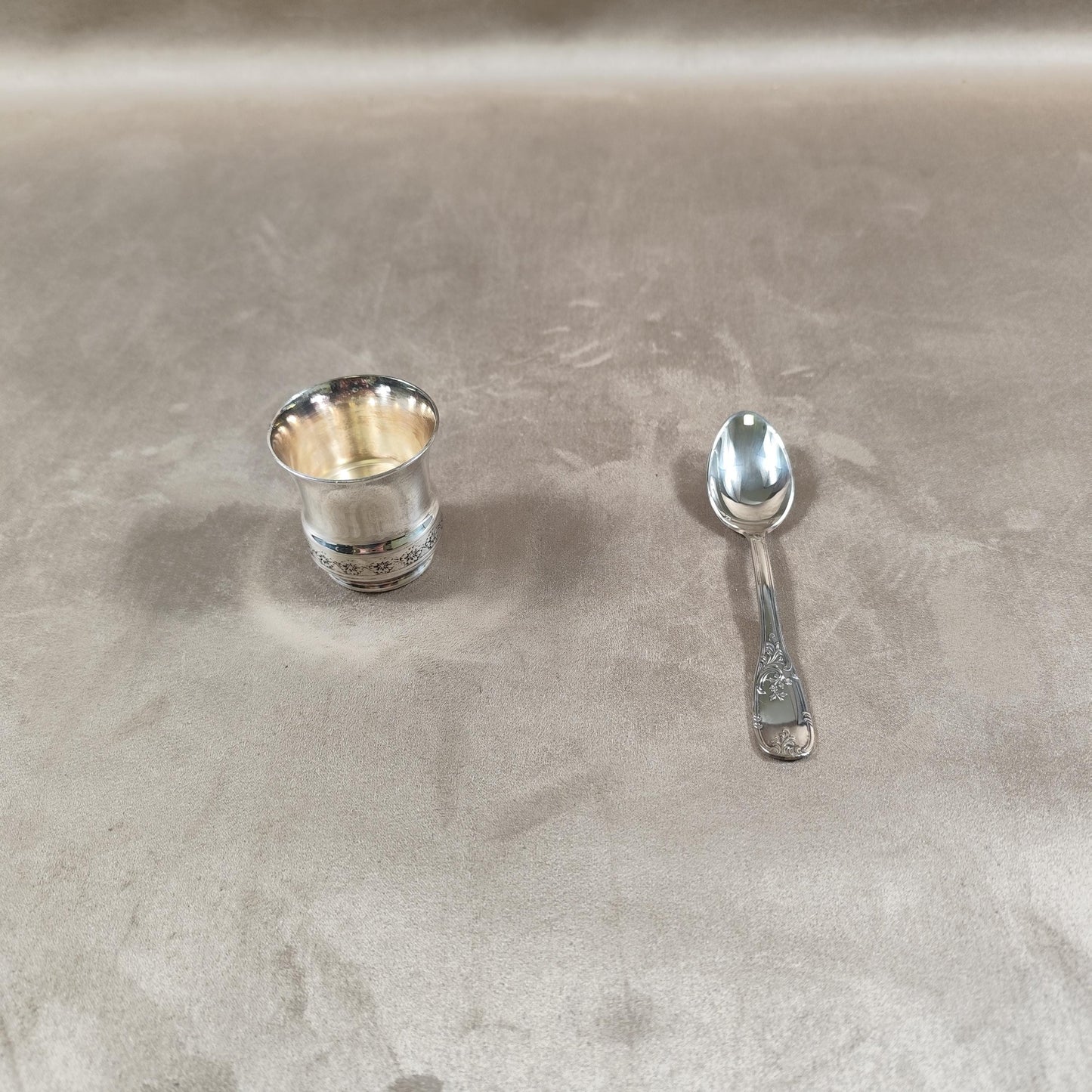 Ecrin coquetier et cuillère Daniel Crégut en métal argenté Poinçon d'orfèvre Made in France Vintage 1900