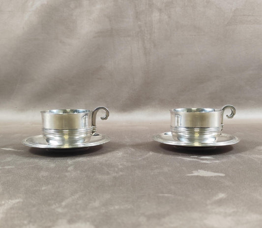 Lot de 2 tasses à café en Métal Argenté avec Poinçon d'Orfèvre Made in France Vintage 1900