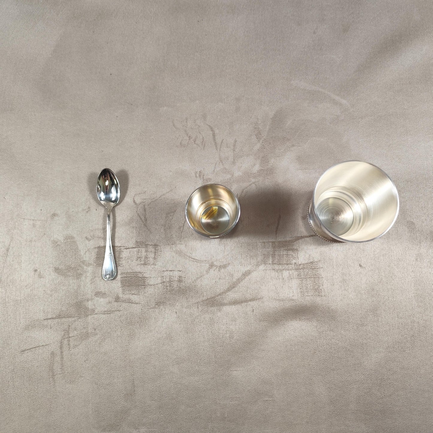 Ecrin coquetier timbale et cuillère Daniel Crégut en métal argenté Poinçon d'orfèvre Made in France Vintage 1900