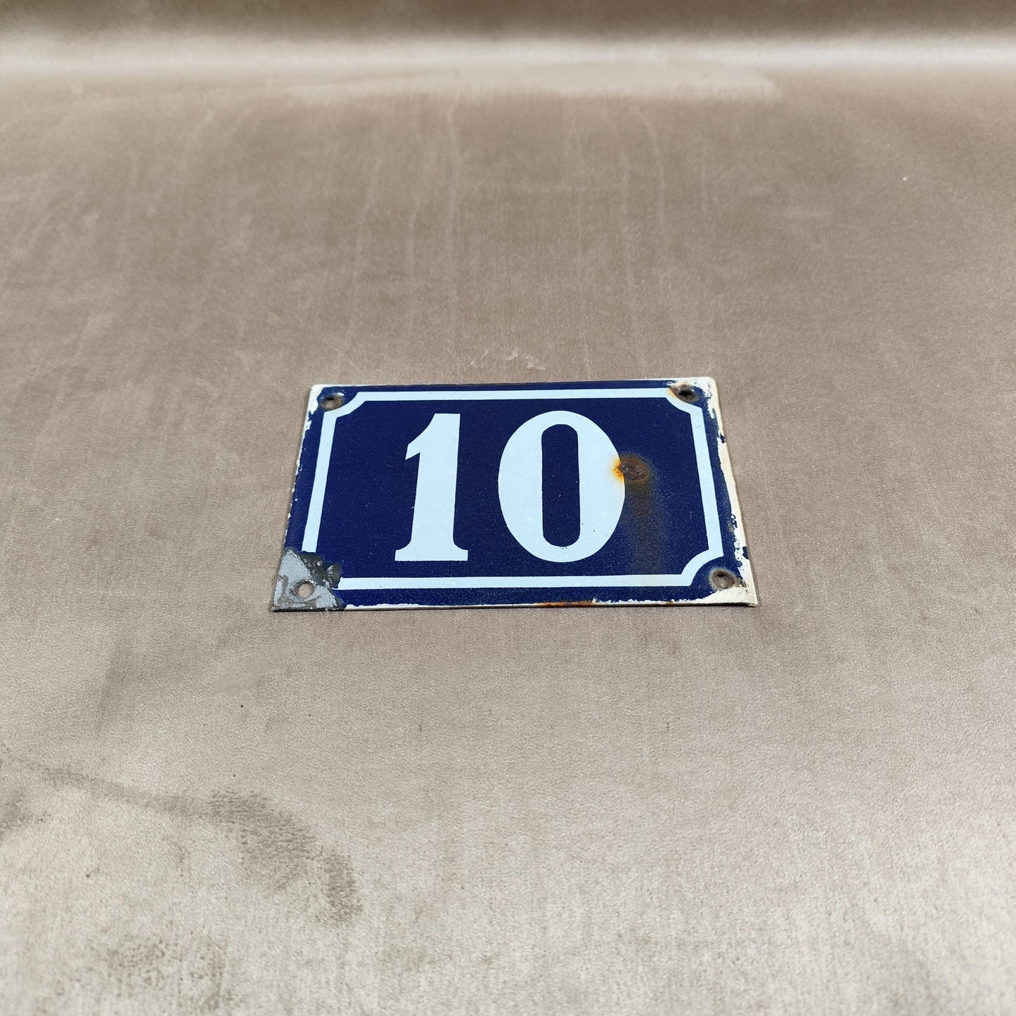 RARE Plaque de rue de ville Française Numéro 10 en tôle émaillée bleue Made in France Vintage 1900