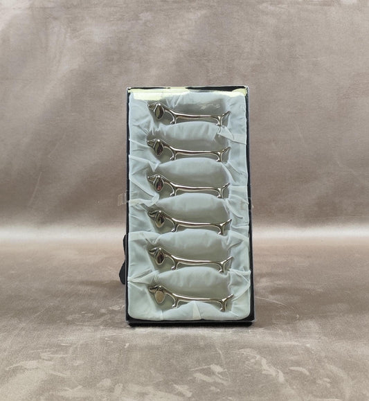 Lot de 6 porte-couteaux en Métal Argenté en forme de Chien Made in France Vintage 1980
