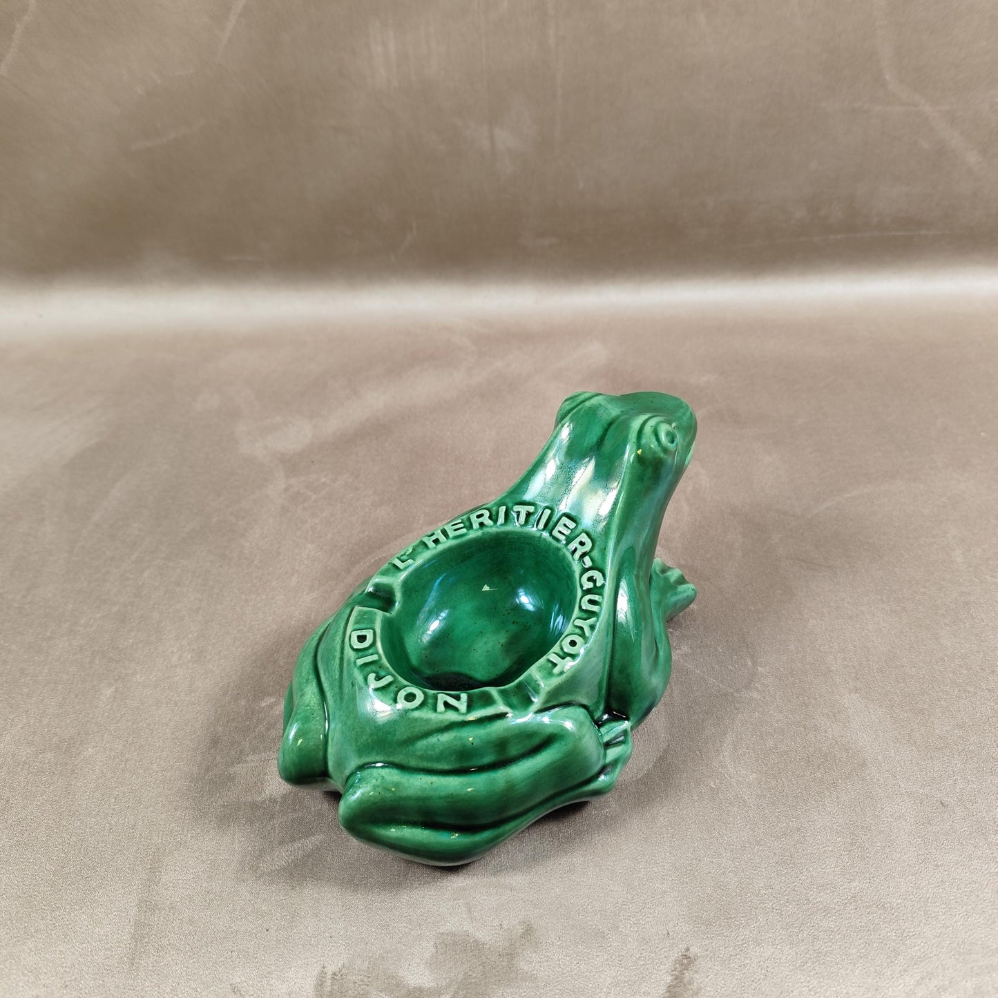 RARE Cendrier L'Heritier Guyot en forme de grenouille en céramique verte Made in France Vintage 1970