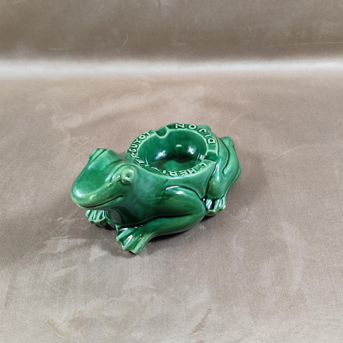 RARE Cendrier L'Heritier Guyot en forme de grenouille en céramique verte Made in France Vintage 1970