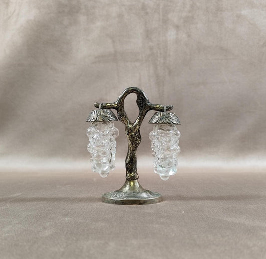 Salière et poivrière en métal argenté et verre forme grappe raisin Made in France Vintage 1950