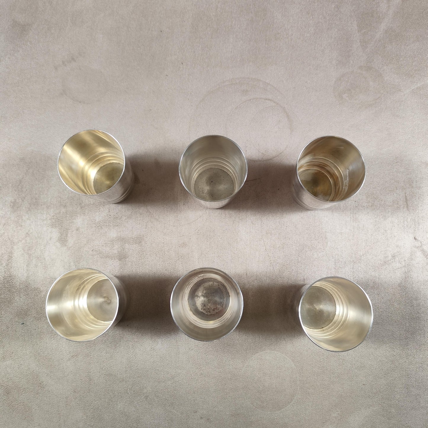 Lot de 6 verres à liqueurs en Métal Argenté avec Poinçon d'Orfèvre Made in France Vintage 1900