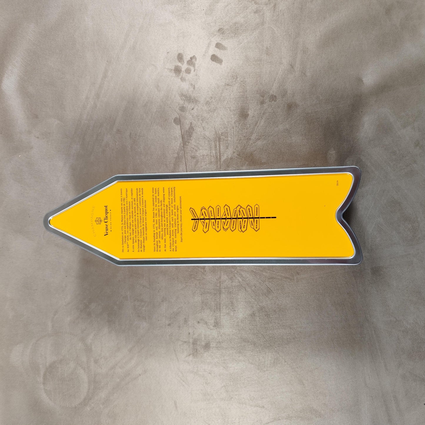 RARE Veuve Clicquot boite en métal orange panneau flèche ROMA Made in France Vintage 1990