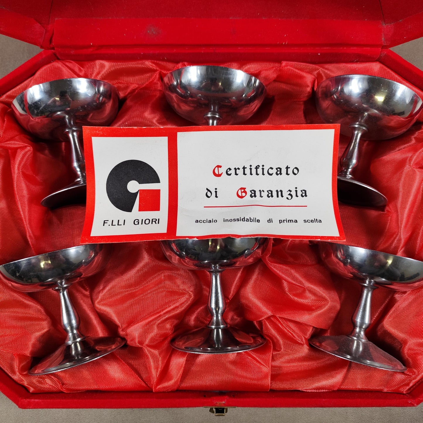 Lot de 6 coupes à glace avec 6 cuillères en inox 18/10 Made in Italy Vintage 1970