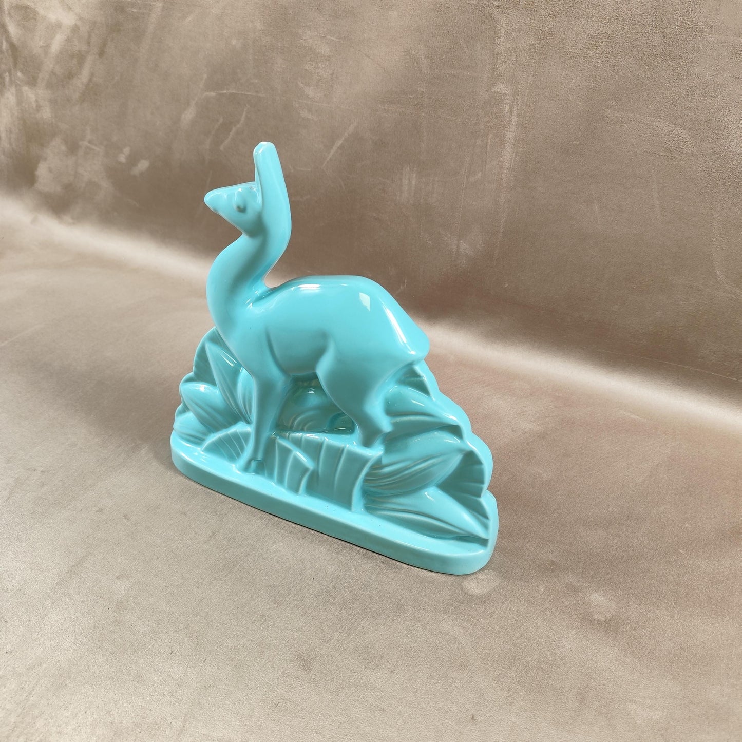 Cerf Art Déco signé St Clément en faïence émaillée bleu numéroté 587-2 Made in France Vintage 1930