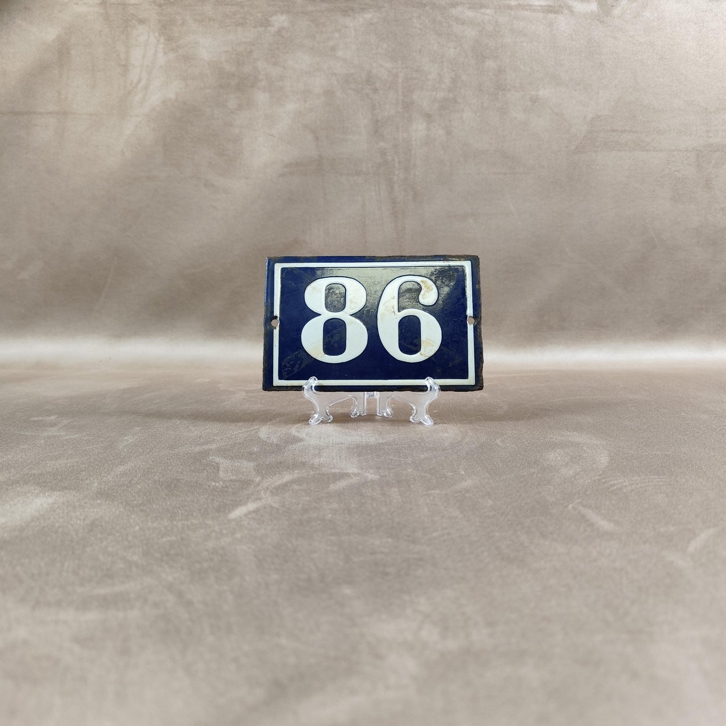 RARE Plaque de rue de ville Française Numéro 86 en tôle émaillée bleue Made in France Vintage 1900