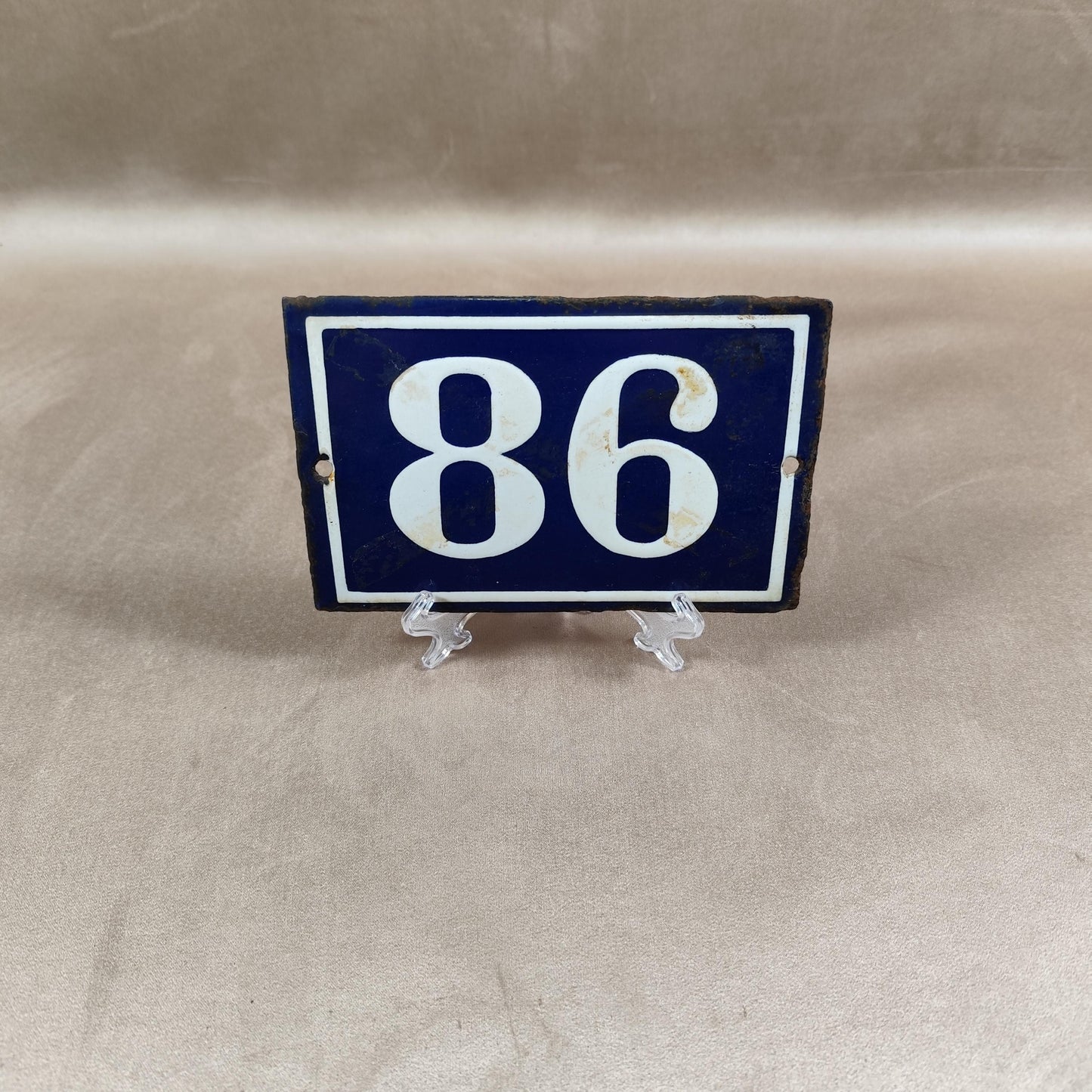 RARE Plaque de rue de ville Française Numéro 86 en tôle émaillée bleue Made in France Vintage 1900