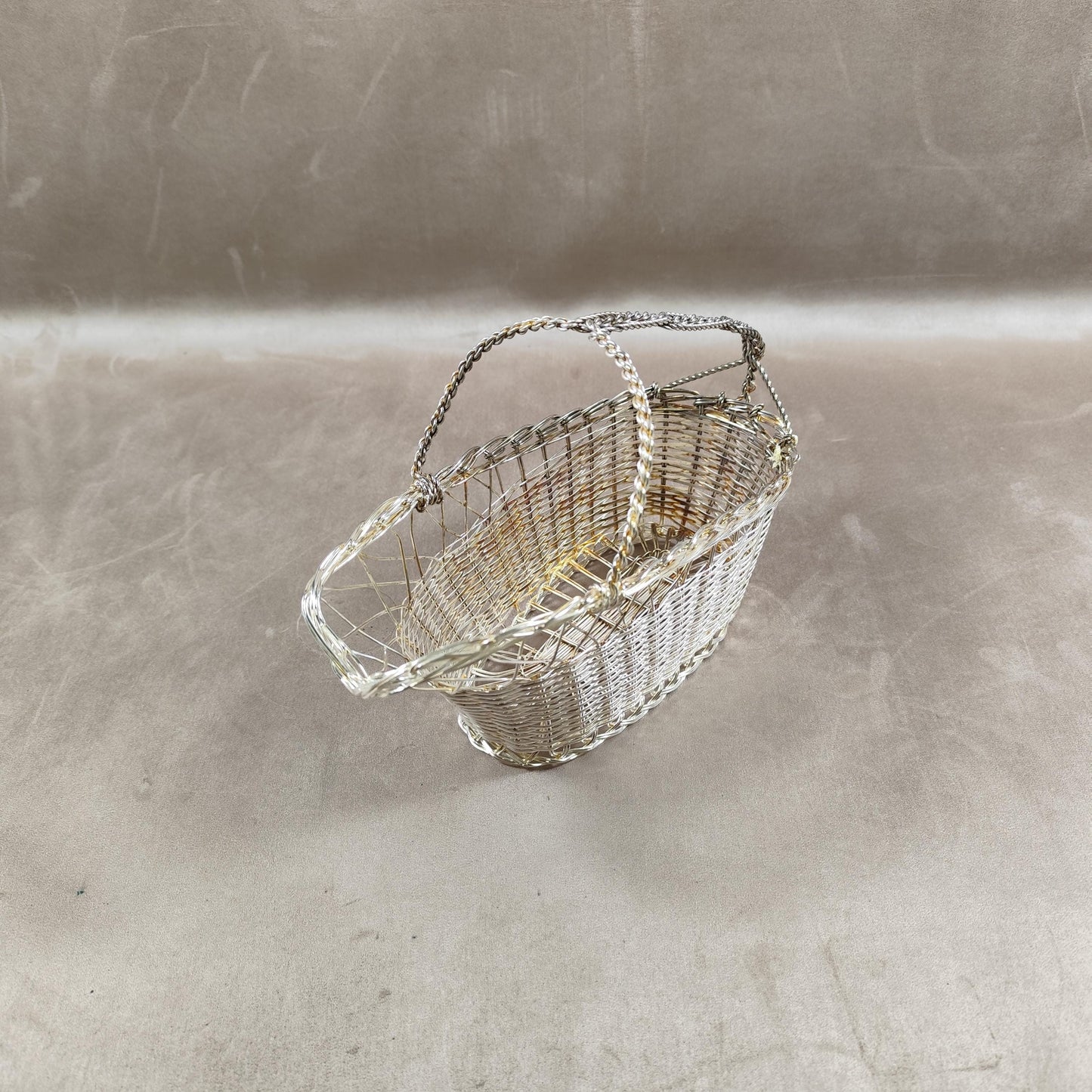 Panier Porte Bouteille en Métal Argenté Made in France Vintage 1900