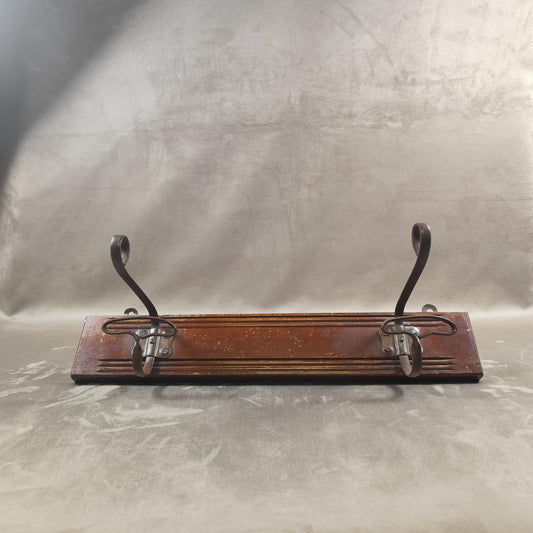 Porte manteau mural en bois 2 accroches Made in France Vintage 1970