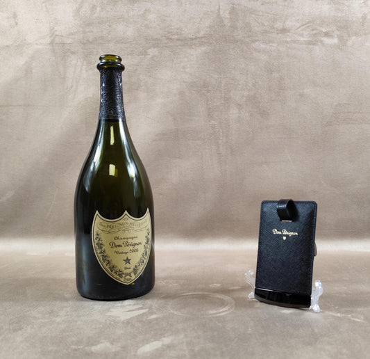 Etiquette à bagage en cuir Champagne Dom Perignon Made in France Vintage 1990