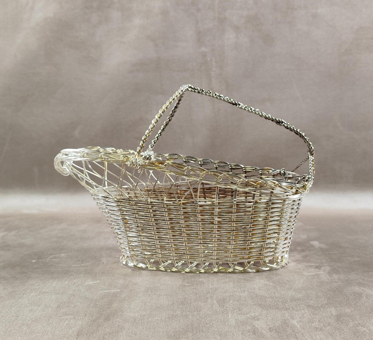Panier Porte Bouteille en Métal Argenté Made in France Vintage 1900