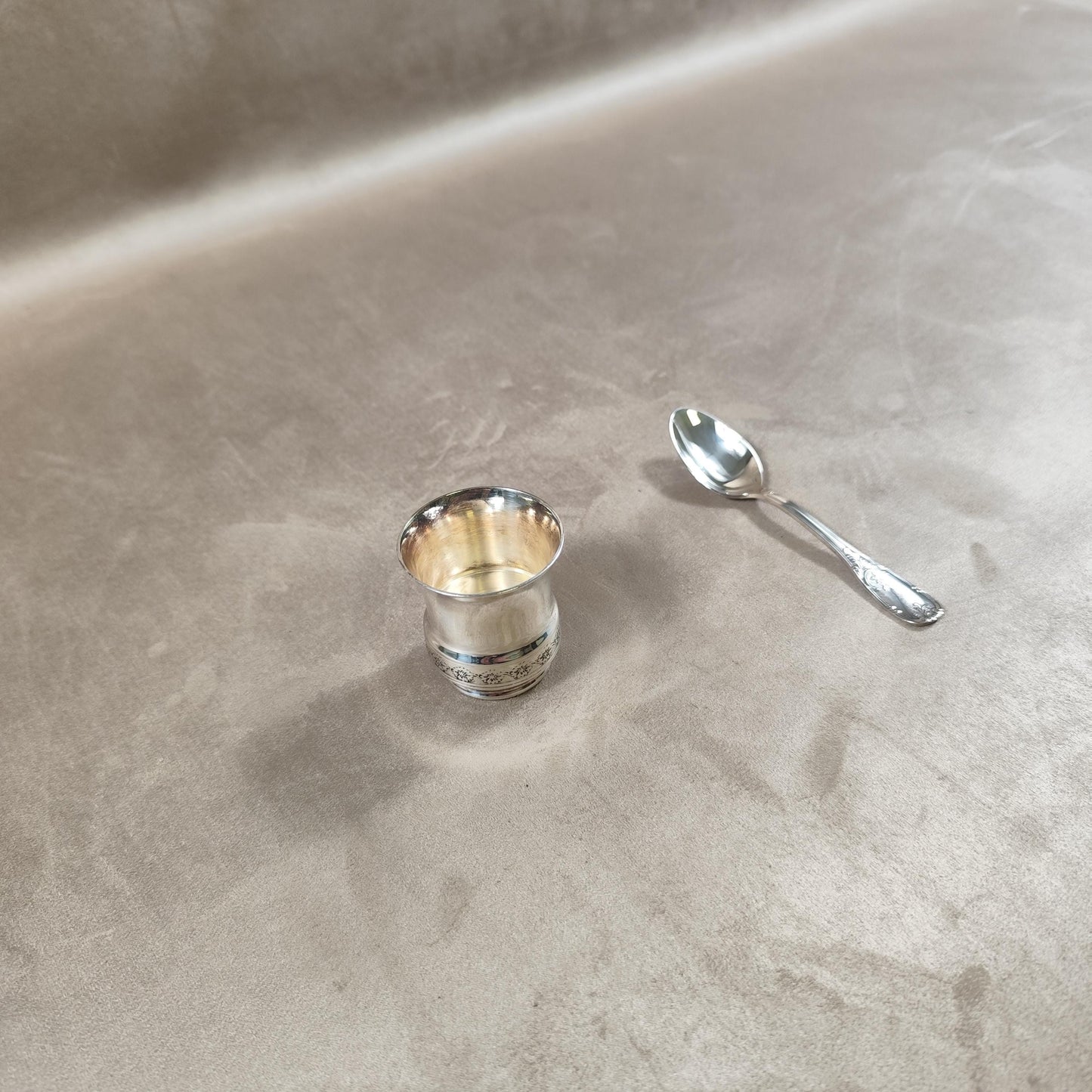 Ecrin coquetier et cuillère Daniel Crégut en métal argenté Poinçon d'orfèvre Made in France Vintage 1900