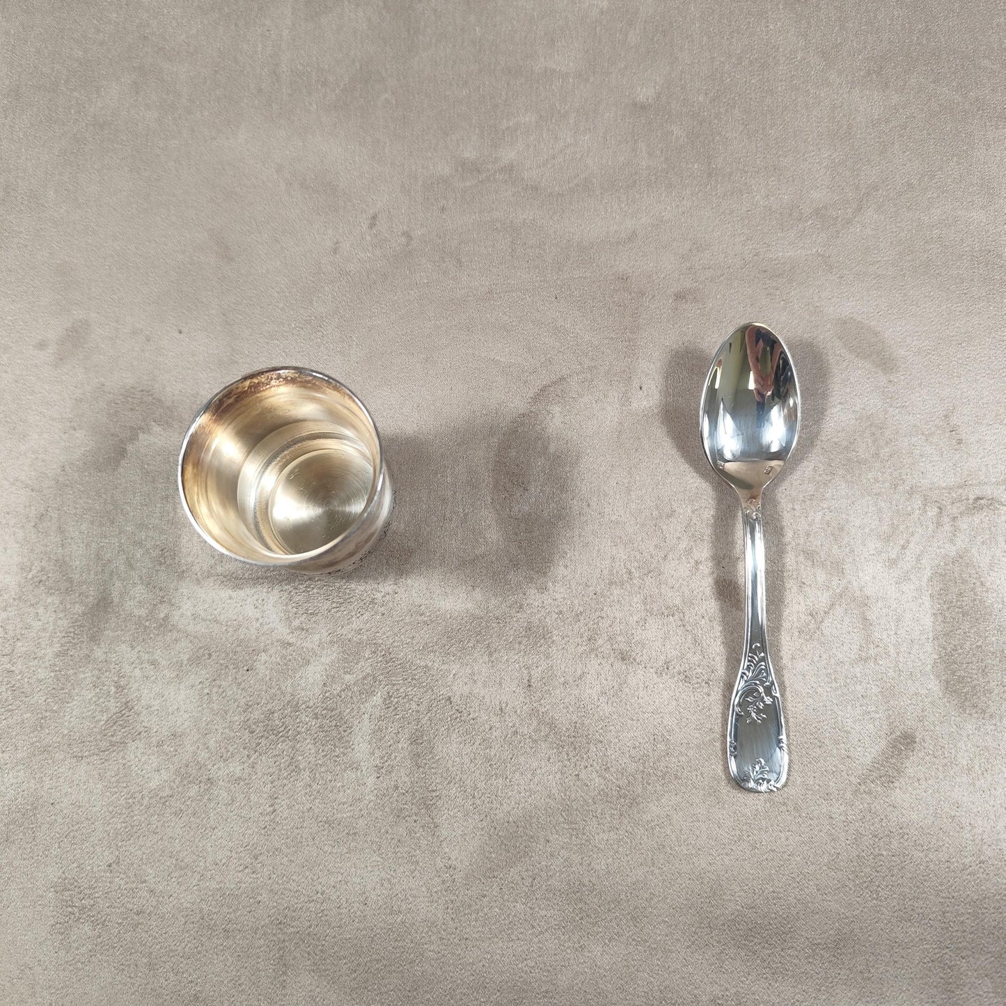 Ecrin coquetier et cuillère Daniel Crégut en métal argenté Poinçon d'orfèvre Made in France Vintage 1900