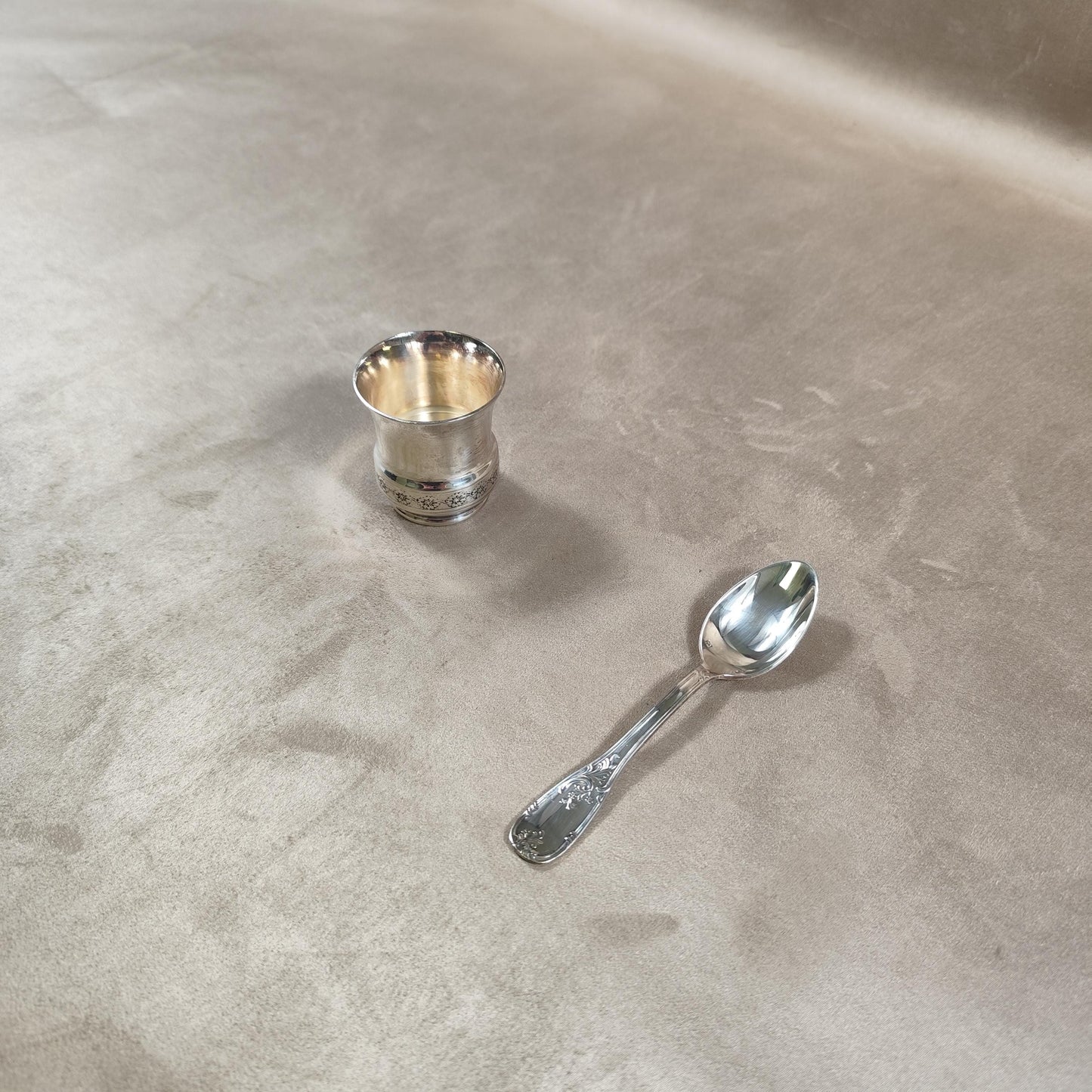 Ecrin coquetier et cuillère Daniel Crégut en métal argenté Poinçon d'orfèvre Made in France Vintage 1900