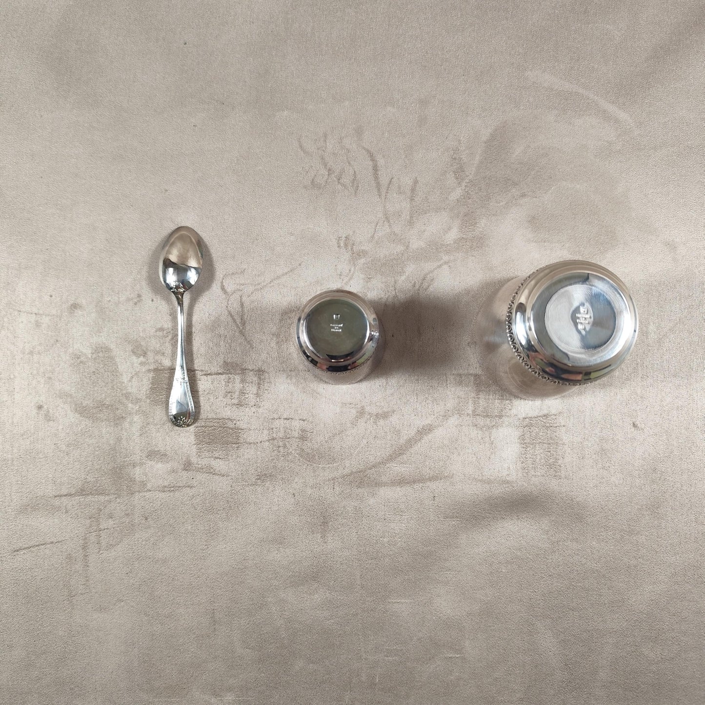 Ecrin coquetier timbale et cuillère Daniel Crégut en métal argenté Poinçon d'orfèvre Made in France Vintage 1900