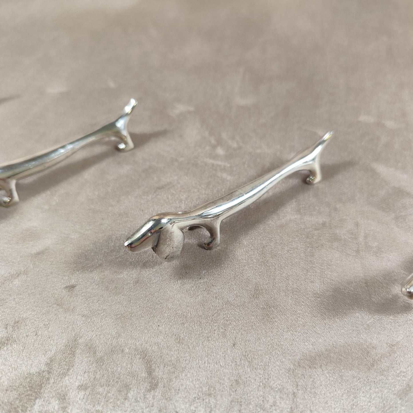 Lot de 6 porte-couteaux en Métal Argenté en forme de Chien Made in France Vintage 1980