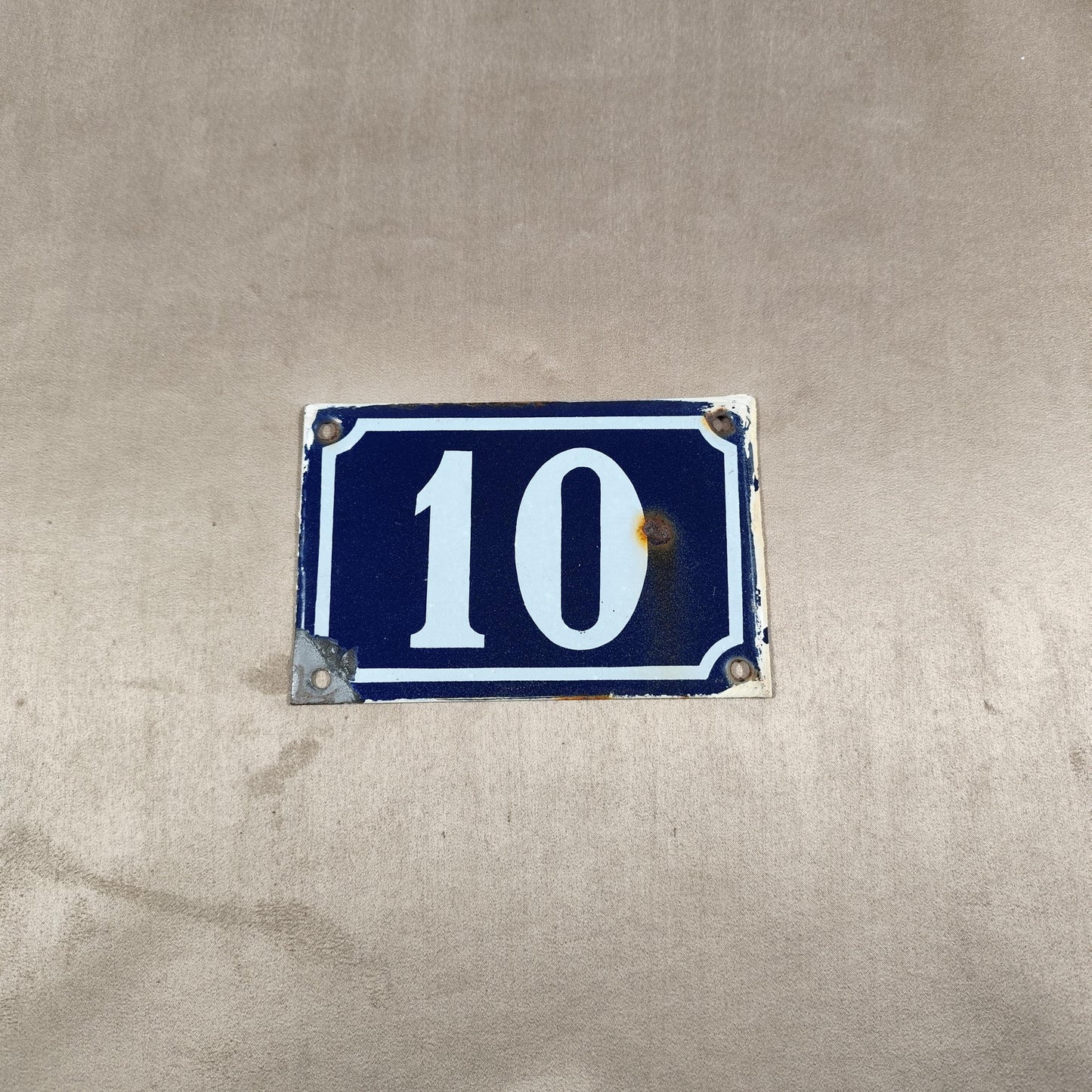 RARE Plaque de rue de ville Française Numéro 10 en tôle émaillée bleue Made in France Vintage 1900