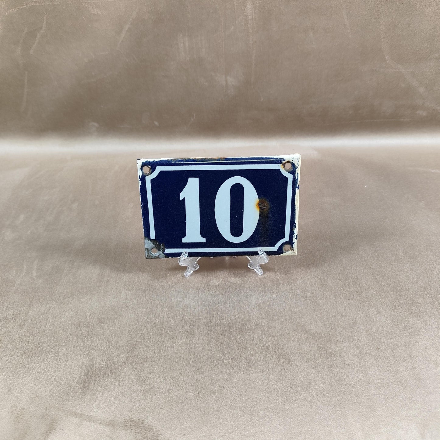 RARE Plaque de rue de ville Française Numéro 10 en tôle émaillée bleue Made in France Vintage 1900