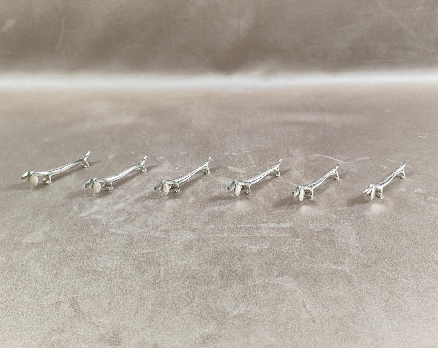 Lot de 6 porte-couteaux en Métal Argenté en forme de Chien Made in France Vintage 1980