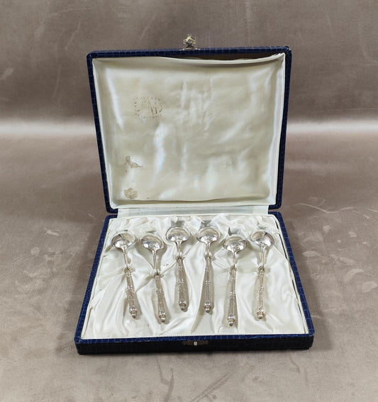 Lot de 6 cuillères à café en métal argenté en écrin Made in France 1900