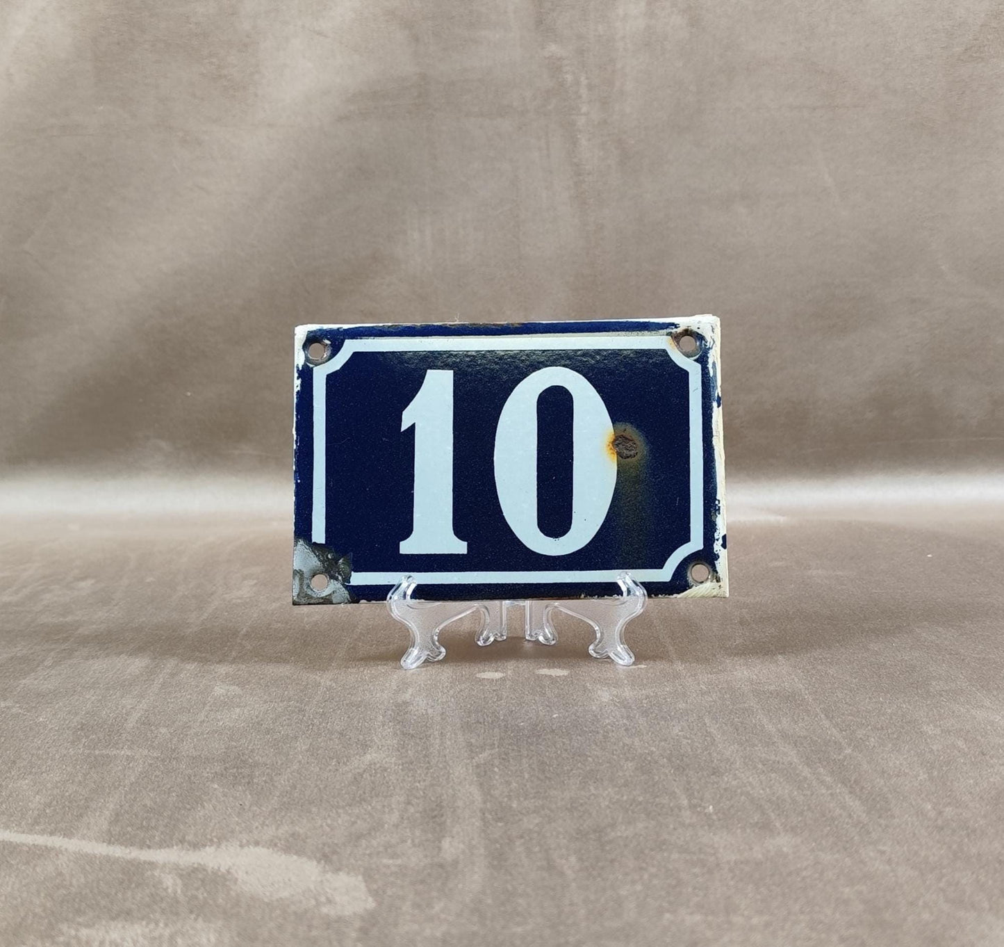 RARE Plaque de rue de ville Française Numéro 10 en tôle émaillée bleue Made in France Vintage 1900