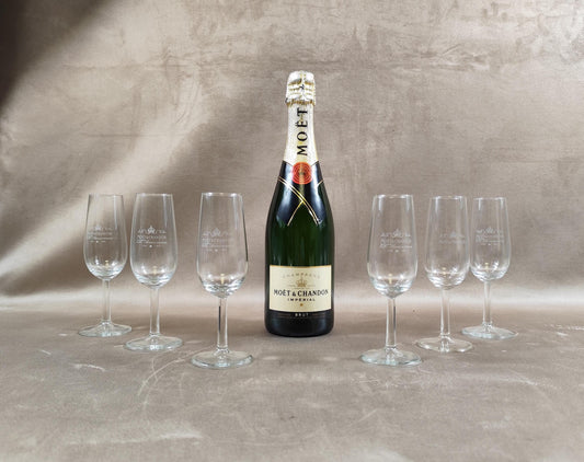 RARE Lot 6 flutes à champagne Moet et Chandon en cristal 250ème Anniversaire Made in France Vintage 1980