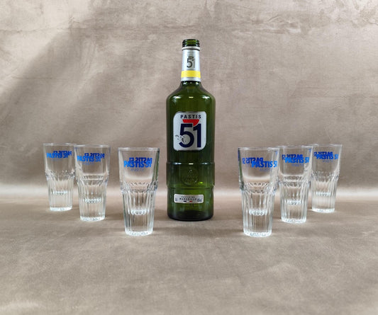 Lot de 6 verres Pastis 51 Anisette Made in France Vintage 1970