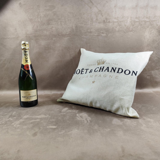 Coussin Champagne Moët et Chandon en coton Made in France Vintage 1990