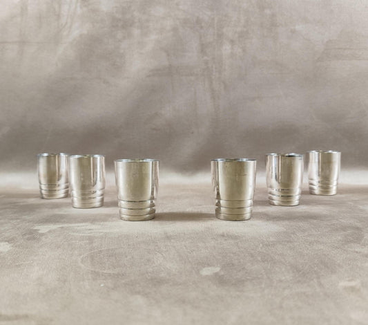 Lot de 6 verres à liqueurs en Métal Argenté avec Poinçon d'Orfèvre Made in France Vintage 1900
